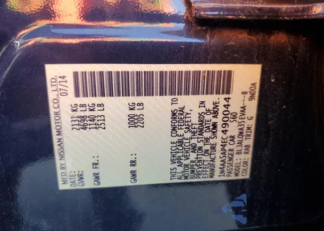 2014 Nissan Maxima S from USA, damaged, VIN 1N4AA5AP4EC490044